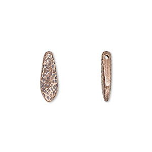 Bead, TierraCast&reg;, &quot;Hammertone&quot; collection, antique copper-plated pewter (tin-based alloy), 14.5x5mm top-drilled hammered dagger. Sold per pkg of 4.