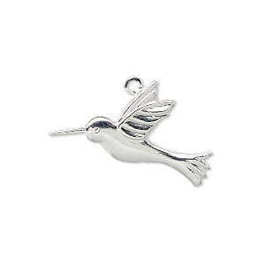 Charm, silver-plated brass, 25x19mm single-sided hummingbird. Sold per pkg of 100.