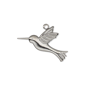 Charm, gunmetal-plated brass, 25x19mm single-sided hummingbird. Sold per pkg of 10.