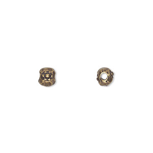 Bead, TierraCast&reg;, antique brass-plated pewter (tin-based alloy), 5.5x4.5mm nugget with flower. Sold per pkg of 10.