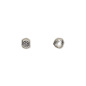 Bead, TierraCast&reg;, antiqued pewter (tin-based alloy), 5.5x4.5mm nugget with flower. Sold per pkg of 10.