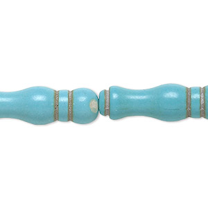Bead, magnesite (dyed / stabilized), blue-green, 27x8mm-28x8mm vase, D grade, Mohs hardness 3-1/2 to 4. Sold per 15-inch strand.