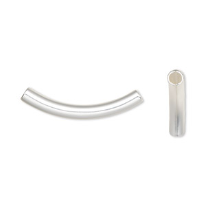 Bead, silver-plated brass with satin finish, 26x3mm curved tube. Sold per pkg of 100.