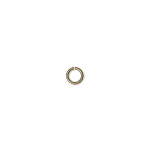 Jump ring, antique gold-plated brass, 5mm round, 3.6mm inside diameter, 22 gauge. Sold per pkg of 1,000.