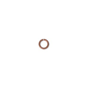 Jump ring, antique copper-plated brass, 5mm round, 3.6mm inside diameter, 22 gauge. Sold per pkg of 500.