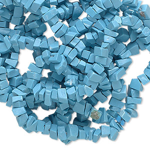 Bead, magnesite (dyed / stabilized), blue, mini chip, Mohs hardness 3-1/2 to 4. Sold per 36-inch strand.