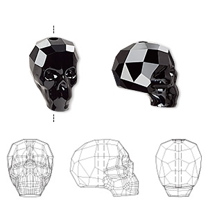Bead, Crystal Passions&reg;, jet, 14x13x10mm faceted skull (5750). Sold individually.