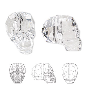 Bead, Crystal Passions&reg;, crystal clear, 19x18x14mm faceted skull (5750). Sold individually.
