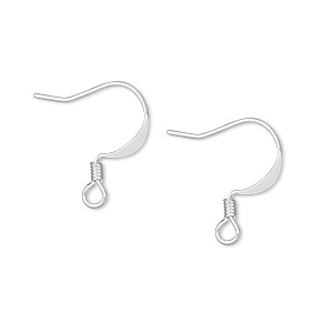 Ear wire, silver-plated brass, 17mm flat fishhook with 2.5mm coil and open loop, 22 gauge. Sold per pkg of 250 pairs.