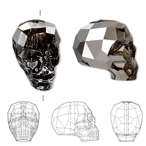 Bead, Crystal Passions&reg;, crystal silver night, 19x18x14mm faceted skull (5750). Sold individually.