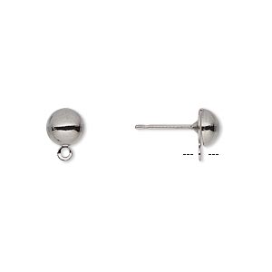 Earstud, gunmetal-plated brass and stainless steel, 6mm half ball with closed loop. Sold per pkg of 50 pairs.