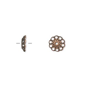 Bead cap, antique copper-plated brass, 8x2mm fancy round with cutouts, fits 8-10mm bead. Sold per pkg of 100.