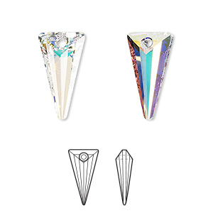 Drop, Crystal Passions&reg;, crystal AB, 18x10mm spike pendant (6480). Sold per pkg of 6.