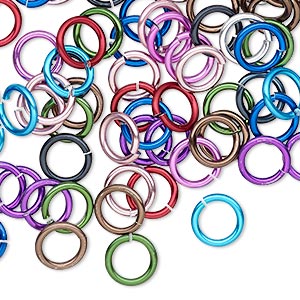 Jump ring mix, anodized aluminum, mixed colors, 8mm round, 5.4mm inside diameter, 16 gauge. Sold per pkg of 100.