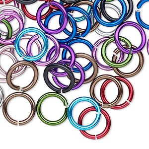 Jump ring mix, anodized aluminum, mixed colors, 10mm round, 6.8mm inside diameter, 14 gauge. Sold per pkg of 100.