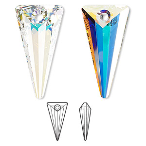 Drop, Crystal Passions&reg;, crystal AB, 28x14mm spike pendant (6480). Sold per pkg of 6.