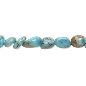 Bead, magnesite (dyed / stabilized), blue-green, small to extra-large pebble, Mohs hardness 3-1/2 to 4. Sold per 15-inch strand.