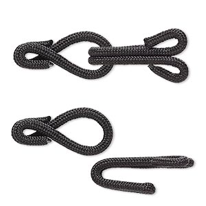 Clasp, hook-and-eye, nylon and &quot;pewter&quot; (zinc-based alloy), black, 32x12mm. Sold Individually.