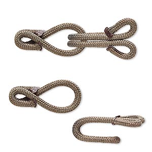 Clasp, hook-and-eye, nylon and &quot;pewter&quot; (zinc-based alloy), brown, 32x12mm. Sold Individually.