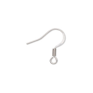 Ear wire, stainless steel, 16mm flat fishhook with 3mm coil and open loop, 21 gauge. Sold per pkg of 10 pairs.