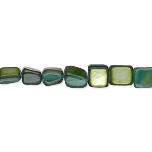 Bead, mother-of-pearl shell (dyed), forest green, small tumbled pebble. Sold per 15-inch strand.