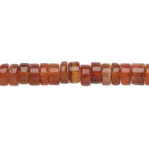 Bead, carnelian (dyed / heated), medium to dark, 5x2mm-7x4mm hand-cut heishi, C- grade, Mohs hardness 6-1/2 to 7. Sold per 14-inch strand.