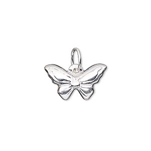 Charm, sterling silver-filled, 18x11mm double-sided butterfly with closed jump ring. Sold individually.