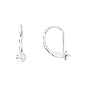 Ear wire, sterling silver-filled, 18mm leverback and 5mm cup with peg, fits 6-8mm half-drilled bead. Sold per pair.