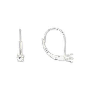 Ear wire, sterling silver-filled, 17mm leverback with 4mm round 4-prong mounting. Sold per pair.