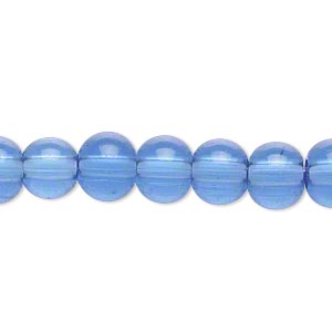 Bead, lampworked glass, blue, 7-8mm round. Sold per 15