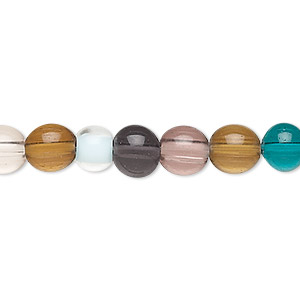 Bead, lampworked glass, multicolored, 6-8mm round. Sold per 15-inch strand.
