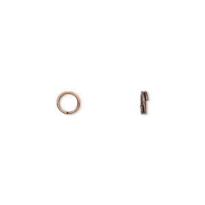 Split ring, antique copper-plated steel, 5mm round with 3.7mm inside diameter. Sold per pkg of 100.