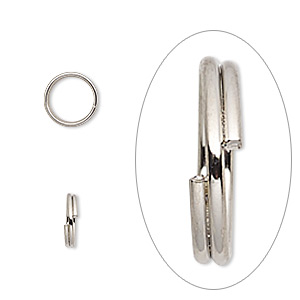 Split ring, imitation nickel-plated steel, 8mm round, 6.6mm inside diameter. Sold per pkg of 1,000.