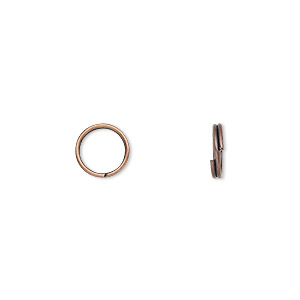 Split ring, antique copper-finished steel, 8mm round with 6.6mm inside diameter. Sold per pkg of 100.