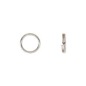 Split ring, imitation nickel-plated steel, 10mm round with 8.5mm inside diameter. Sold per pkg of 100.