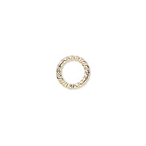 Jump ring, gold-plated brass, 10mm twisted round, 6.8mm inside diameter, 14 gauge. Sold per pkg of 100.