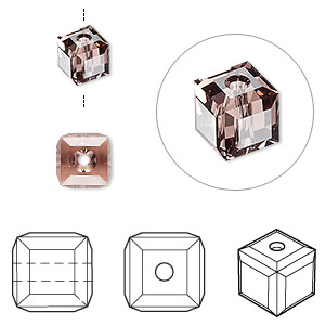 Bead, Crystal Passions&reg;, blush rose, 6mm faceted cube (5601). Sold per pkg of 6.