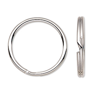 Split ring, imitation nickel-plated steel, 28mm round with 24mm inside diameter. Sold per pkg of 10.