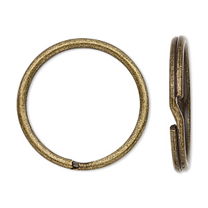 Split ring, antique brass-finished steel, 28mm round with 24mm inside diameter. Sold per pkg of 100.