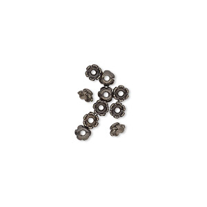 Bead cap, TierraCast&reg;, black-plated pewter (tin-based alloy), 3.5x2mm scalloped round, fits 2-4mm bead. Sold per pkg of 10.