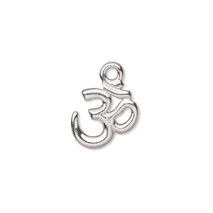 Drop, TierraCast&reg;, white bronze-plated pewter (tin-based alloy), 14x13mm Om symbol. Sold per pkg of 2.