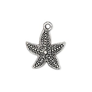 Charm, antique silver-plated &quot;pewter&quot; (zinc-based alloy), 19x19mm single-sided starfish. Sold per pkg of 4.