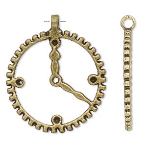 Focal, antique brass-plated &quot;pewter&quot; (zinc-based alloy), 30mm single-sided clock face with open gear wheel and (5) PP18 settings. Sold per pkg of 4.
