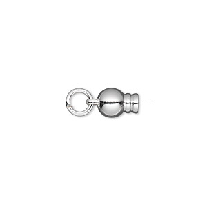 Ball end, silver-plated brass, 11x6mm with jump ring, for use with Dione&reg; Easy-On Chain. Sold per pkg of 2.