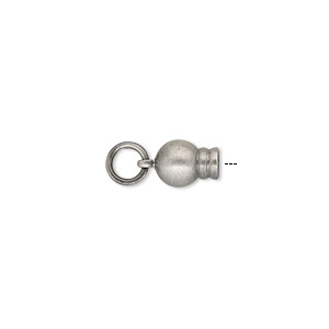 Ball end, antique silver-plated brass, 11x6mm with jump ring, for use with Dione&reg; Easy-On Chain. Sold per pkg of 2.