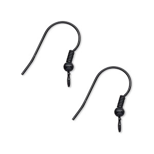 Ear wire, electro-coated brass, black, 19mm fishhook with 3mm ball and 4mm coil with open loop, 21 gauge. Sold per pkg of 5 pairs.