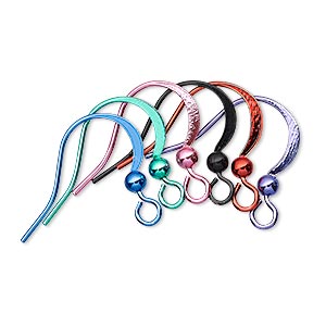 Ear wire, electro-coated brass, assorted colors, 19mm flat fishhook with 3mm ball and open loop, 21 gauge. Sold per pkg of 6 pairs.