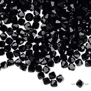 Bead, Preciosa Czech crystal, opaque jet, 4mm faceted bicone. Sold per pkg of 144 (1 gross).