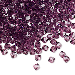 Bead, Preciosa Czech crystal, amethyst, 4mm faceted bicone. Sold per pkg of 48.