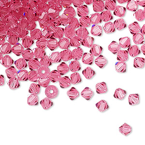 Bead, Preciosa Czech crystal, rose, 4mm faceted bicone. Sold per pkg of 48.